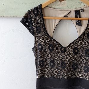 TRIXXI I Open-Backed Stretchy Black Lace A-Line Mini Dress, S